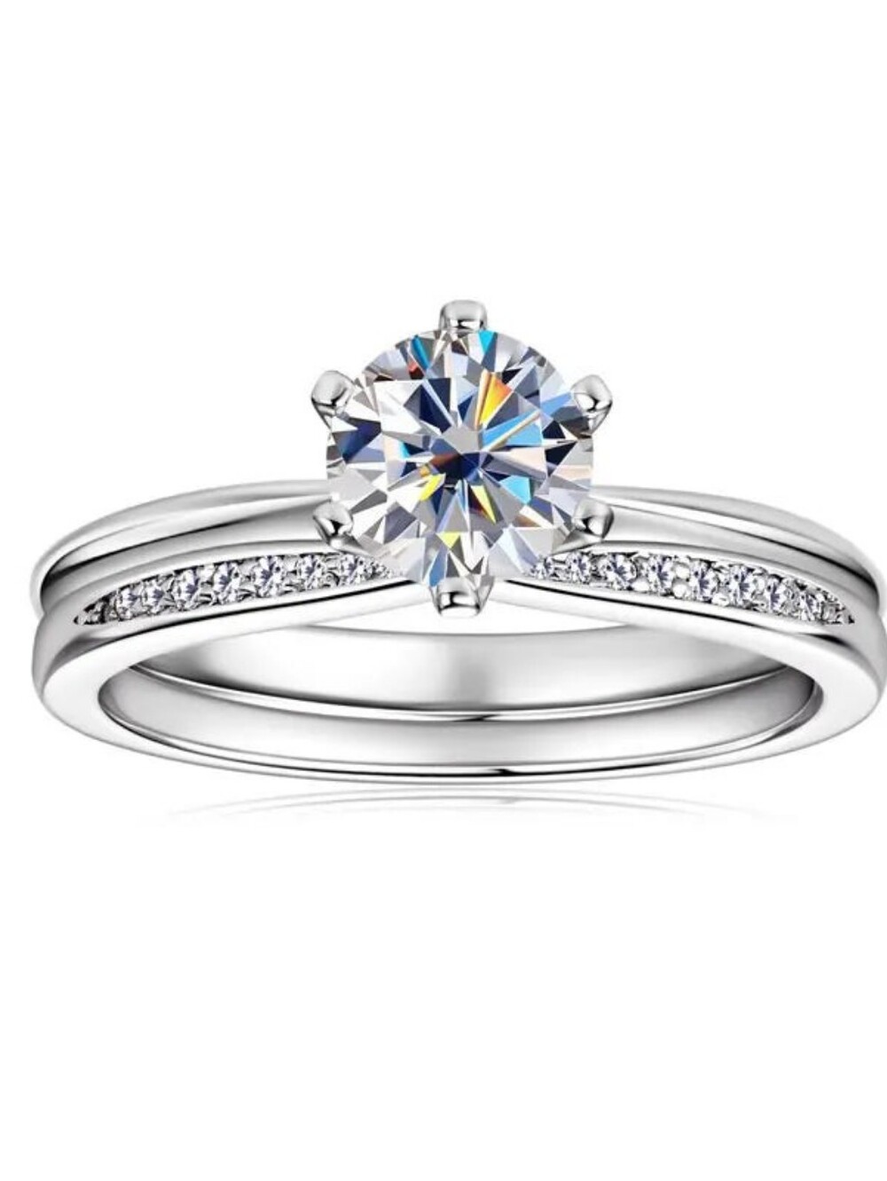 Classic Solitaire Round Moissanite Engagement Ring Set in Silver